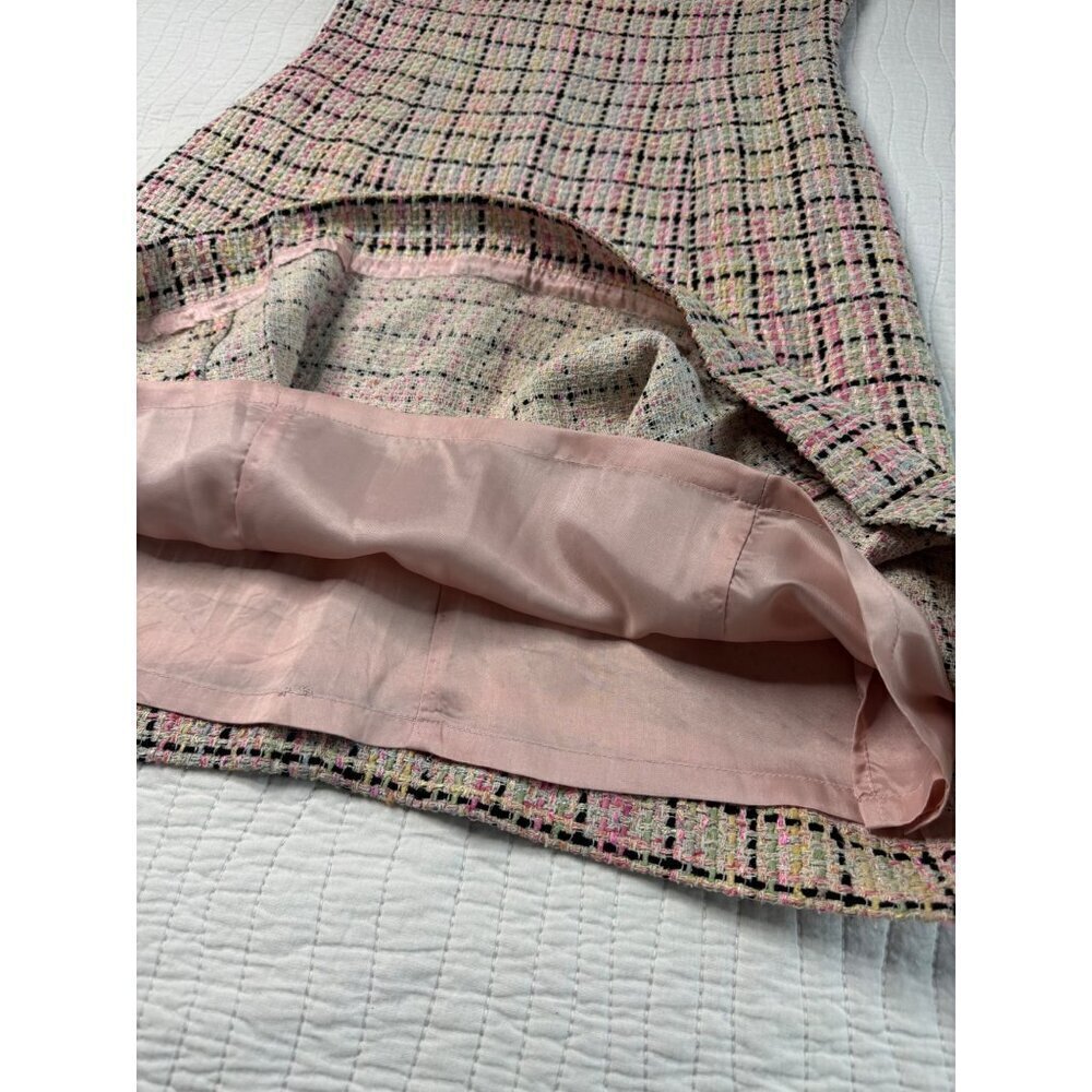 Talbots Silk Sleeveless Classic Tweed Shift Dress SZ 4 60s Pink Black Check USA - Picture 7 of 11